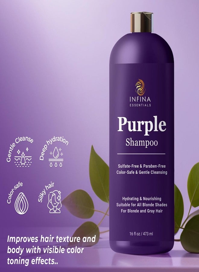 INFINA ESSENTIALS Purple Shampoo for Blondes, Gray, Brassy & Color Treated Hair, Sulfate Free, Enriched with Green Tea & Chamomile & Avocado Oil - Nourishing & Hydrating Blonde Shampoo - 16 fl oz - Image 5